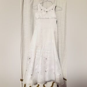 NWOT Elegant White Satin and Beaded Easter, Flower Girl, First Communion Dress